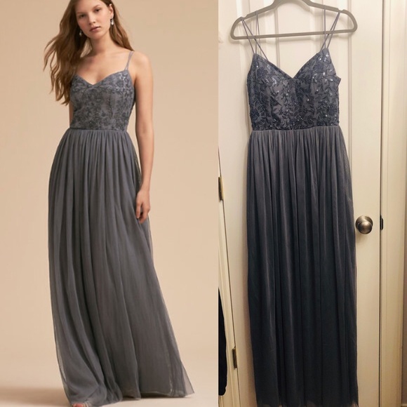 BHLDN Elowen Gown in Steel Gray NWOT - Picture 3 of 5
